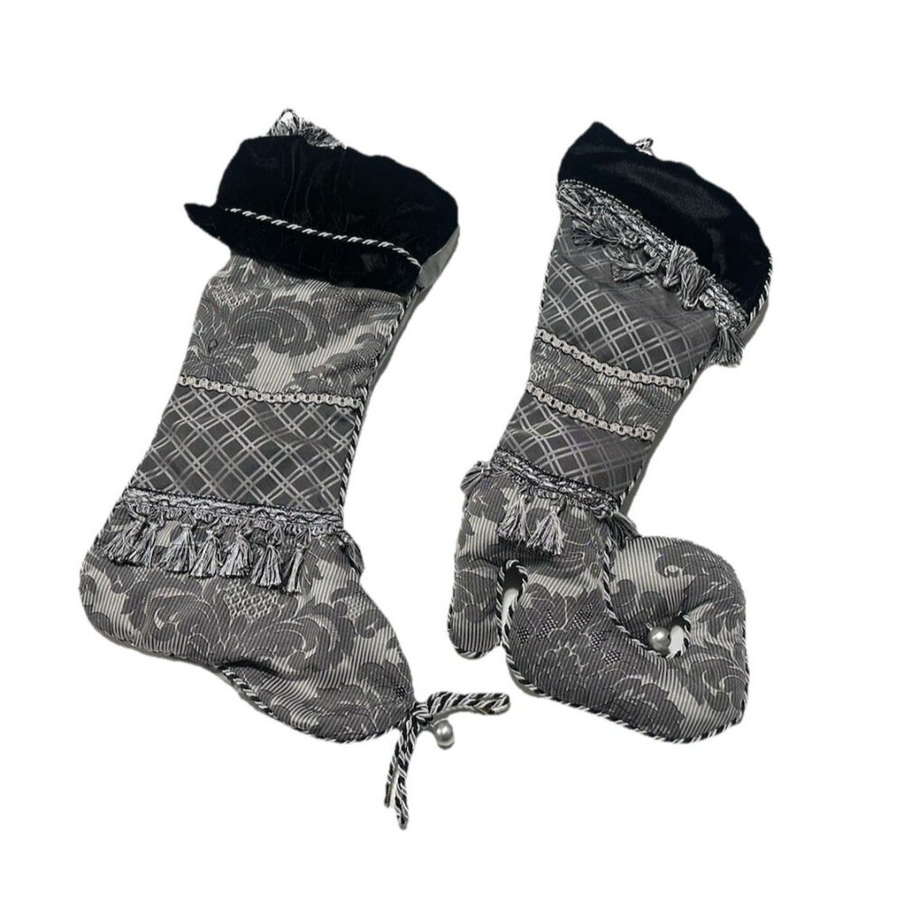 Serendipity Black Silver Velvet Victorian Holiday Traditional Christmas Stocking